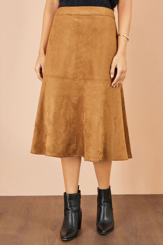 Brown Faux Suede Midi Skirt Skirts Yumi