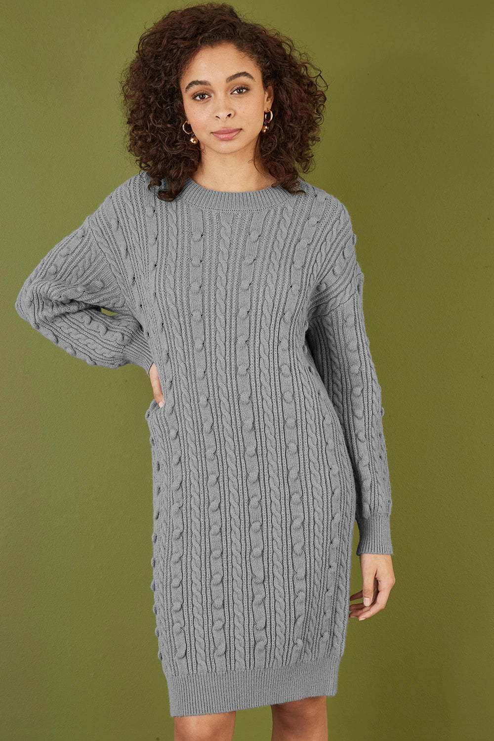 Yumi Grey Cable Knit Tunic Dress | Yumi Yumi Grey Cable Knit Tunic Dress | Yumi