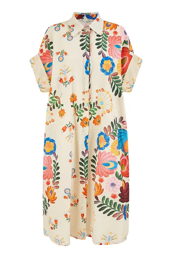 Yumi Multicoloured Folk Print Relaxed Tunic Beachwear Yumi