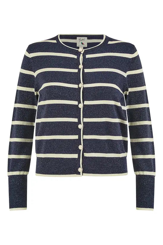 Yumi Navy Striped Sparkle Knitted Cardigan KNIT Cardi Yumi