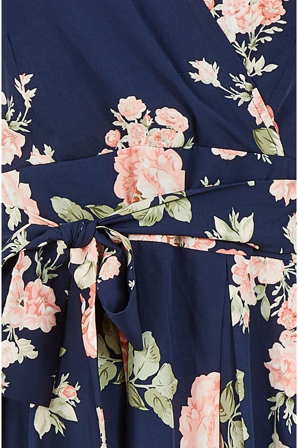 Mela Navy Rose Printed Wrap Over Sleeveless Skater Dress Mela