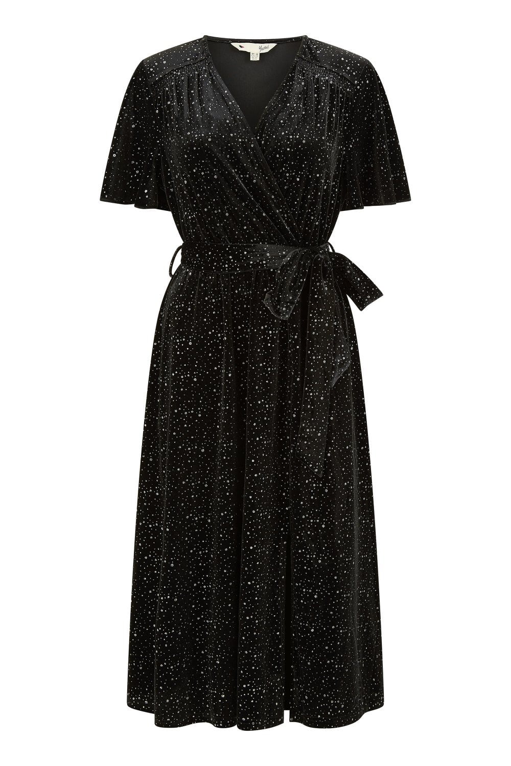 Yumi Black Velvet Sparkle Wrap Midi Dress Yumi