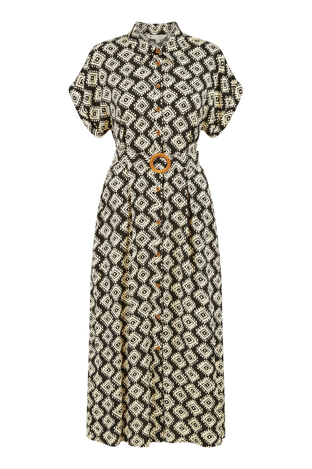 Yumi Black Viscose Midi Shirt Dress With Matching Belt Yumi