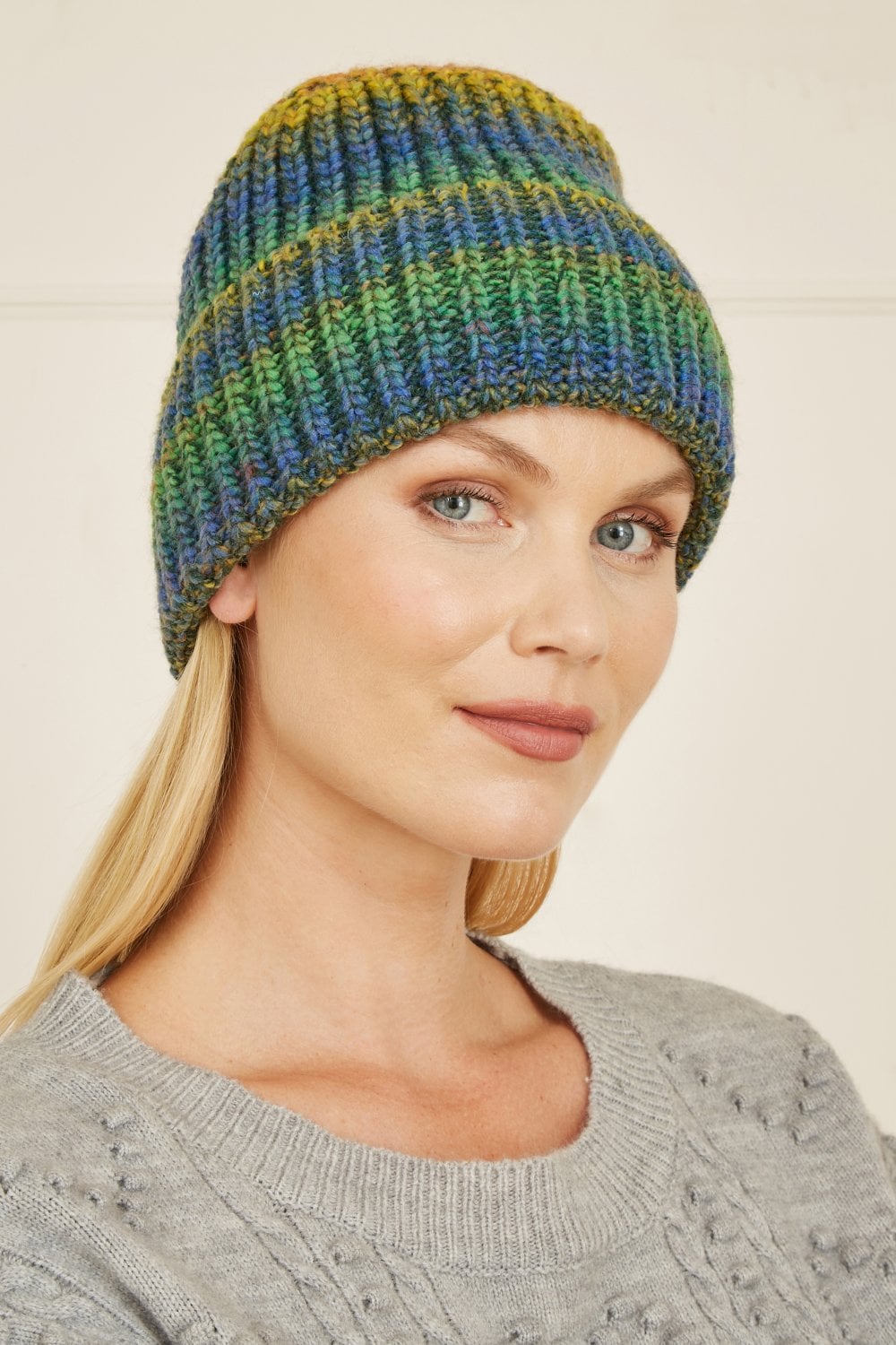 Yumi Multi Knitted Ombre Beanie Hat Yumi