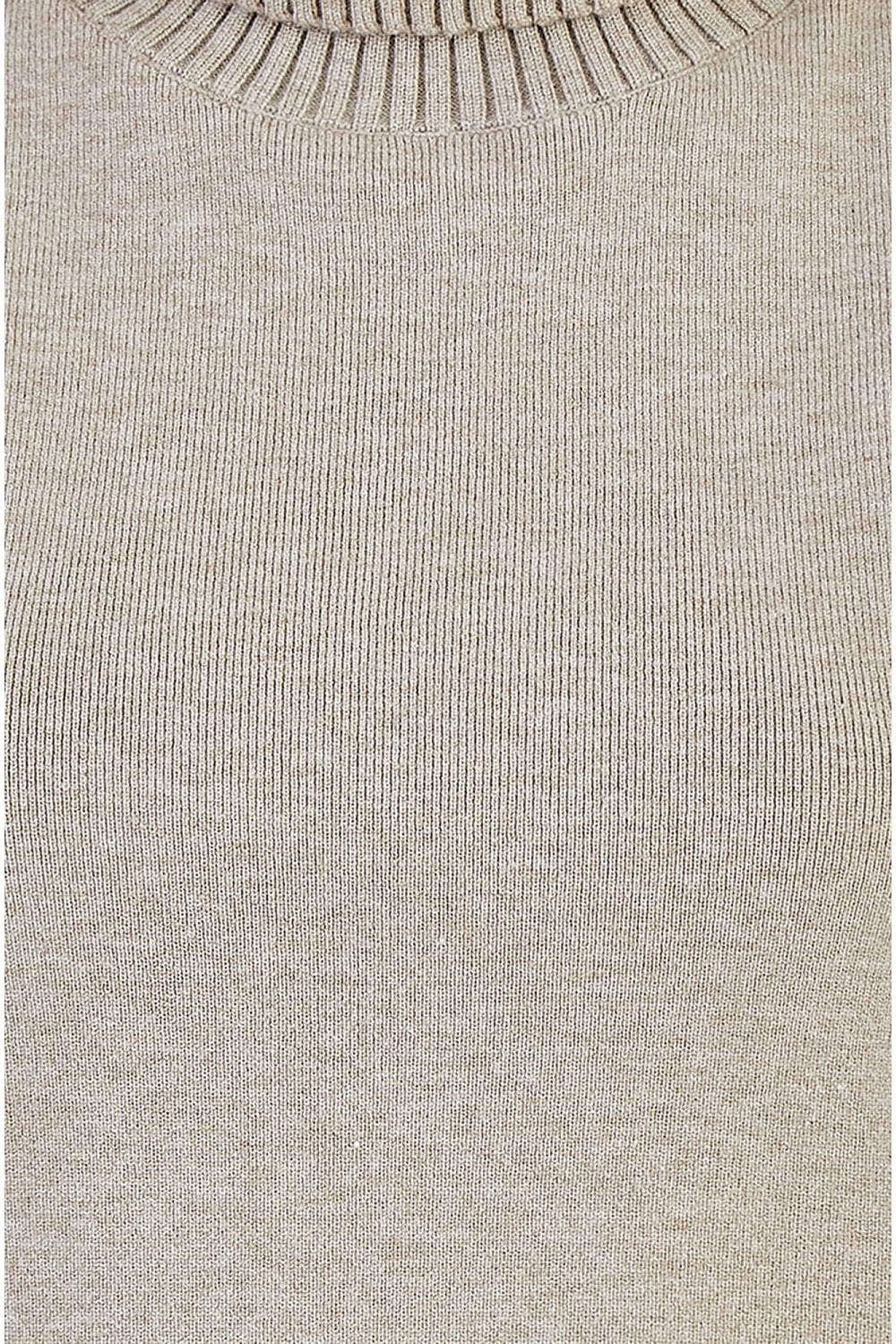 Yumi Oatmeal Knitted Roll Neck Sleeveless Jumper Yumi