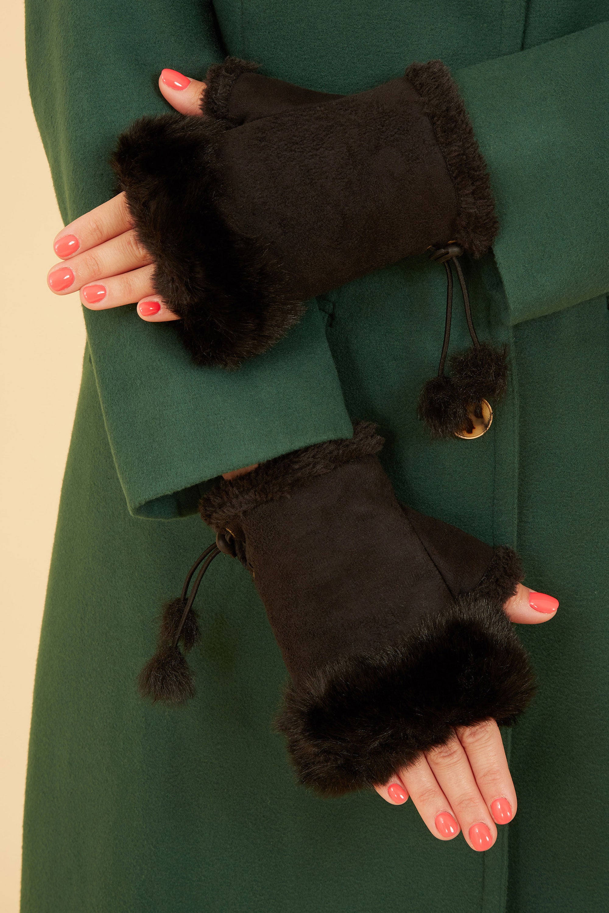 Fur Fingerless Suede Mittens