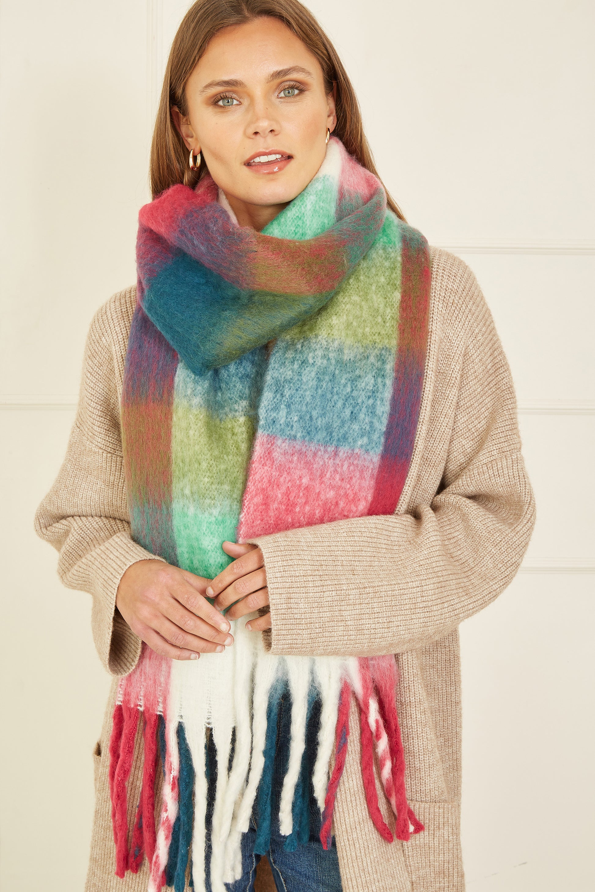 Yumi Rainbow Check Soft Scarf Yumi