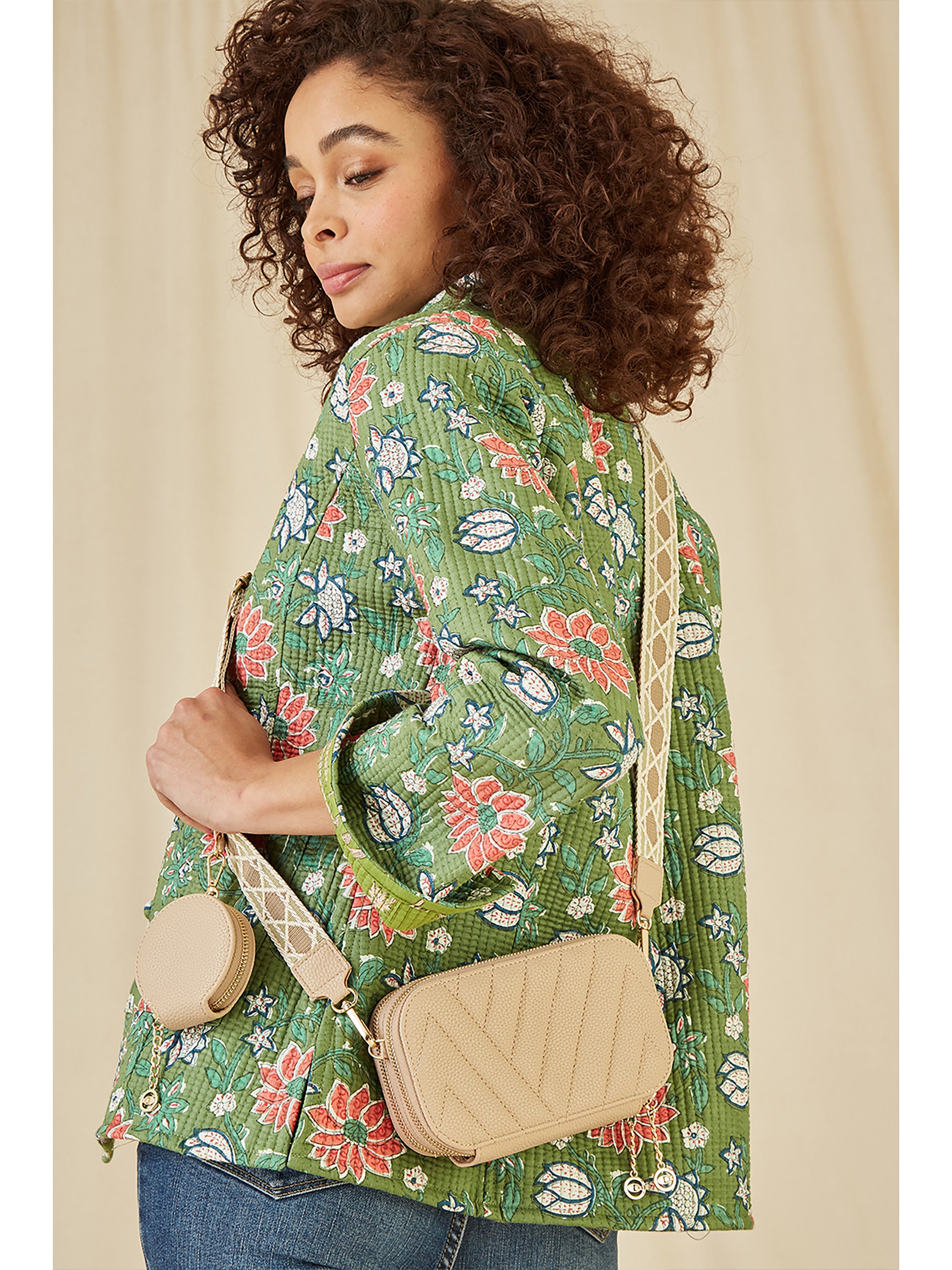 Quilted Camera Bag Cross Body Woven Strap