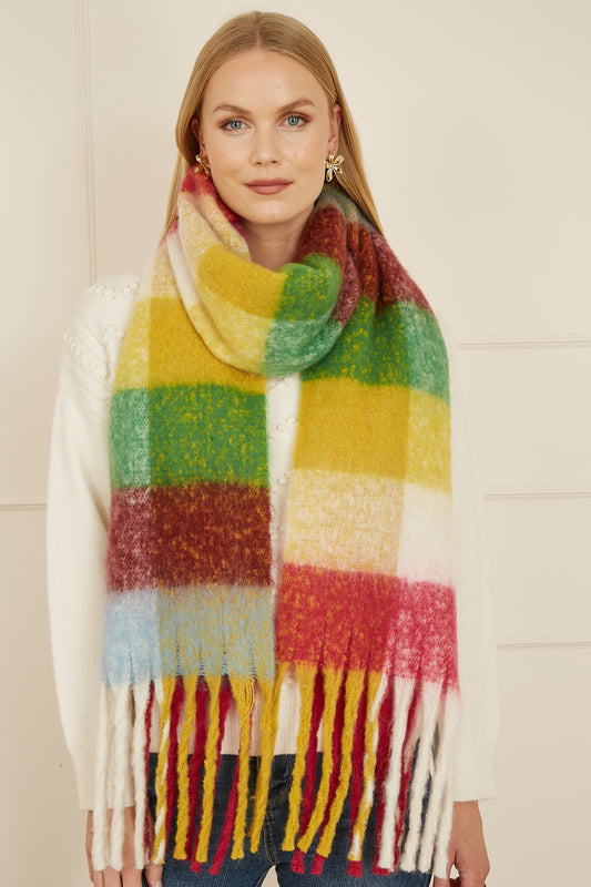 Yumi Multicolour Check Fluffy Scarf Yumi