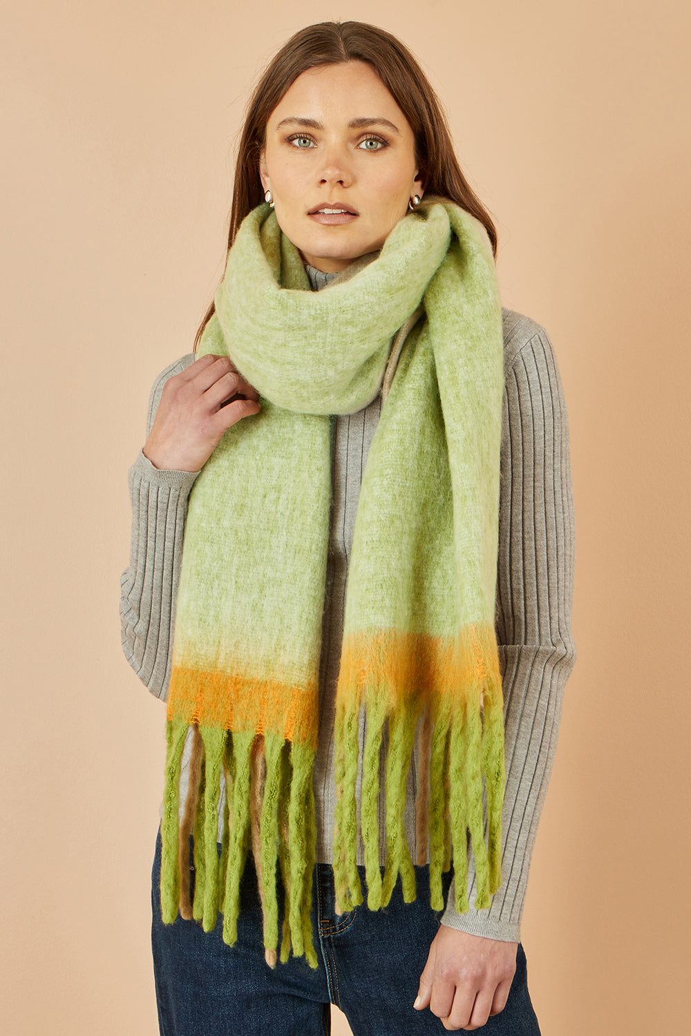 Yumi Green Colour Block Scarf ACC SCARF Yumi