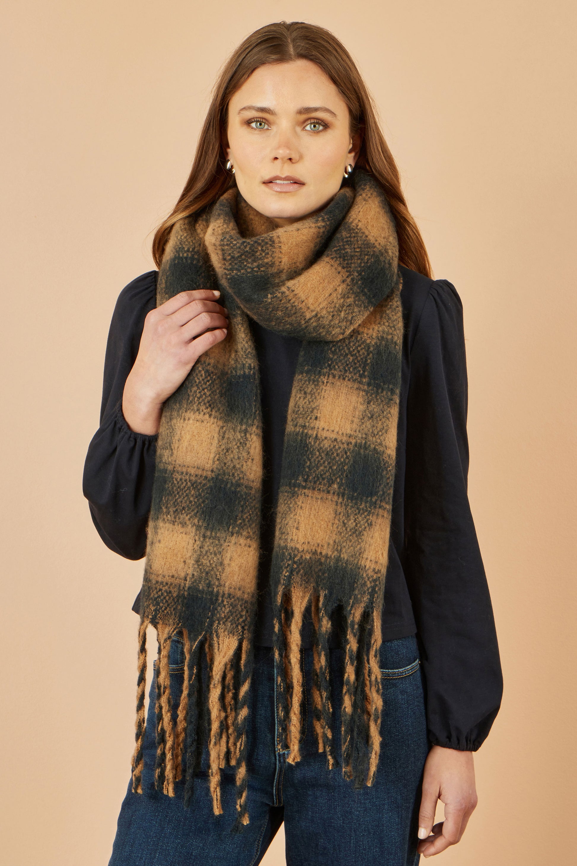 Yumi Brown Check Soft Scarf ACC SCARF Yumi