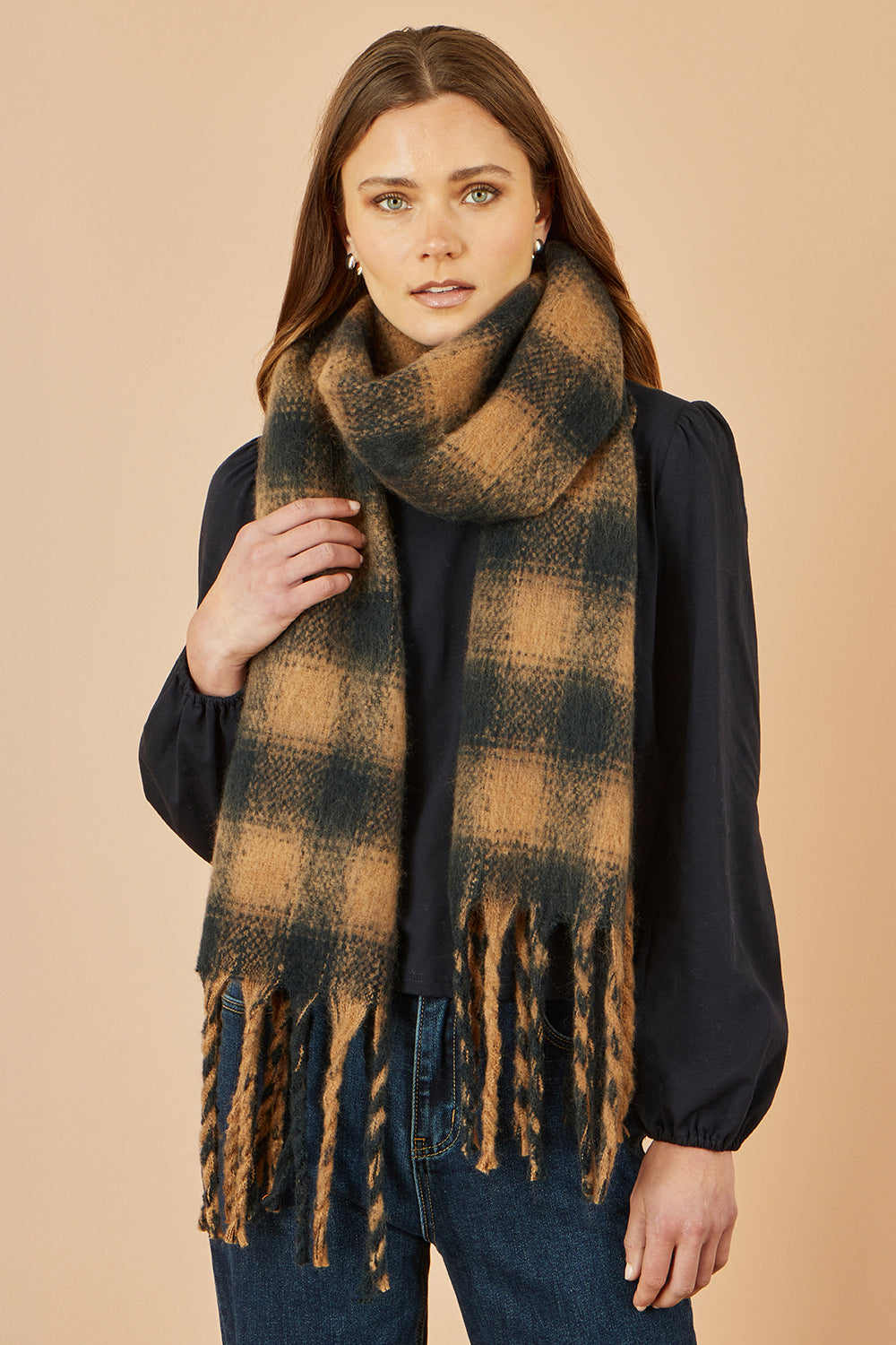 Yumi Brown Check Soft Scarf ACC SCARF Yumi