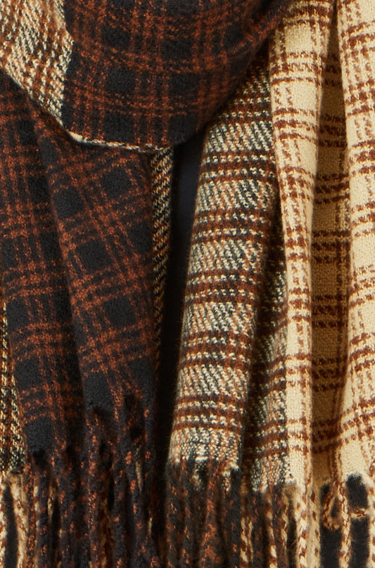 Yumi Brown Mixed Check Scarf ACC SCARF Yumi