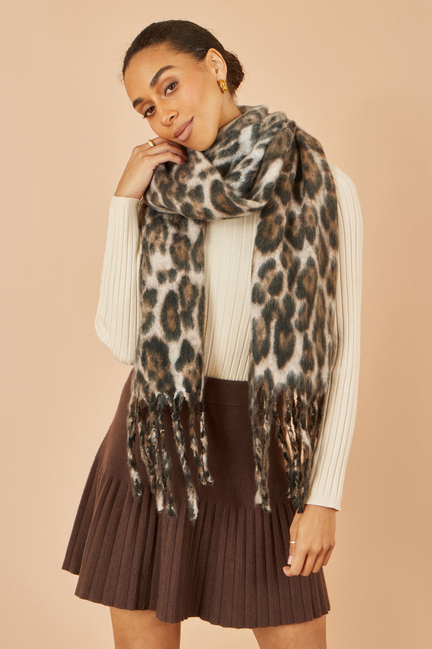 Yumi Brown Leopard Print Soft Scarf ACC SCARF Yumi