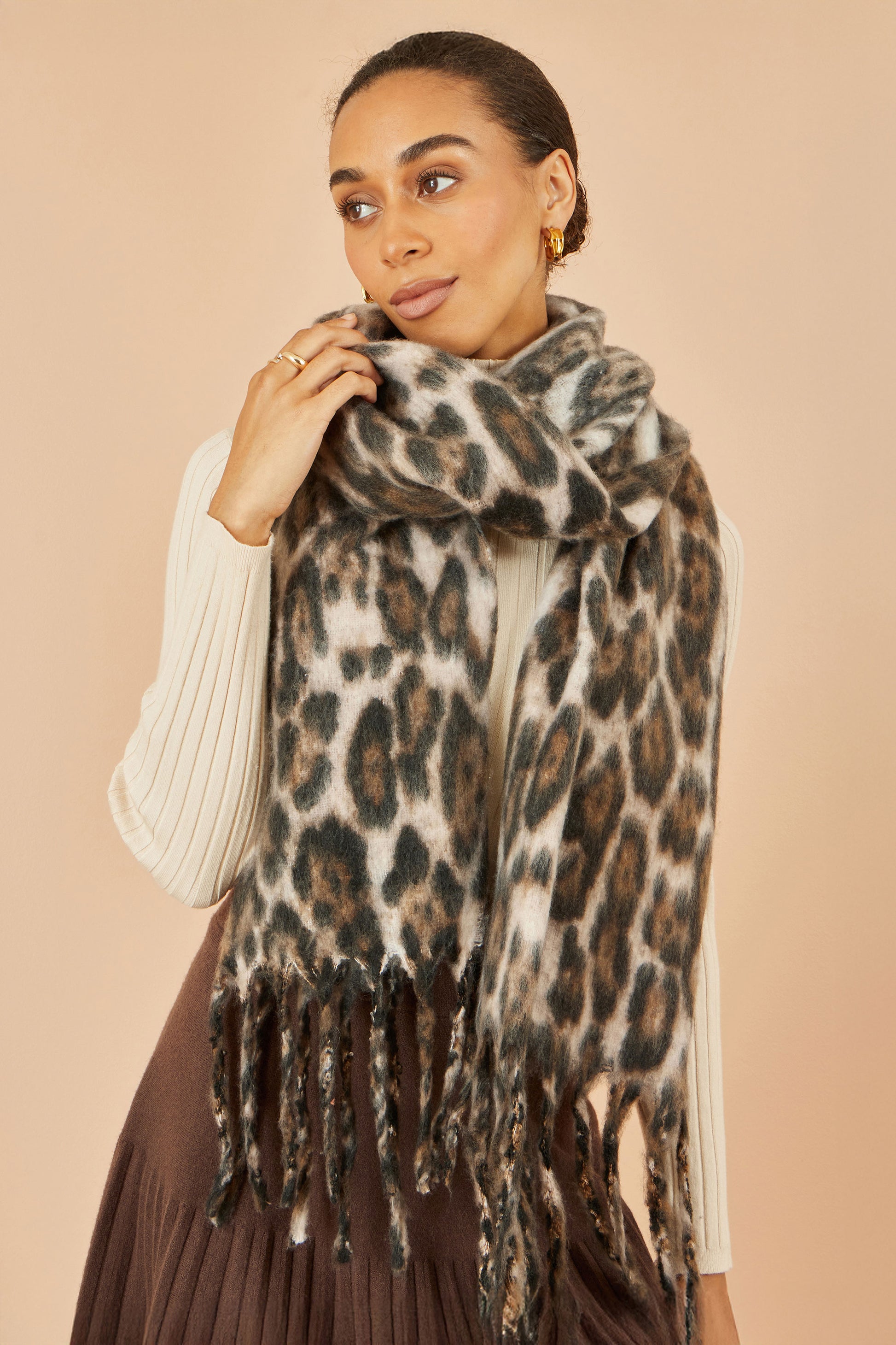 Yumi Brown Leopard Print Soft Scarf ACC SCARF Yumi