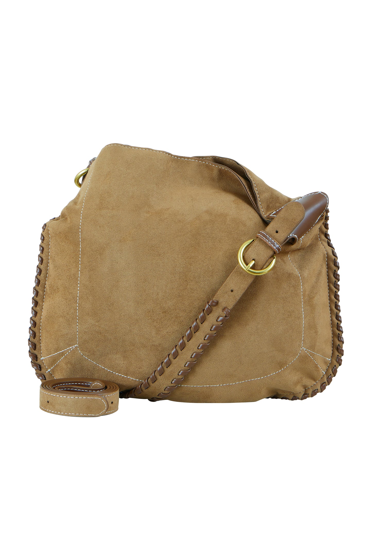 Yumi Tan Faux Suede Stitching Detail Bag ACC BAGS Yumi