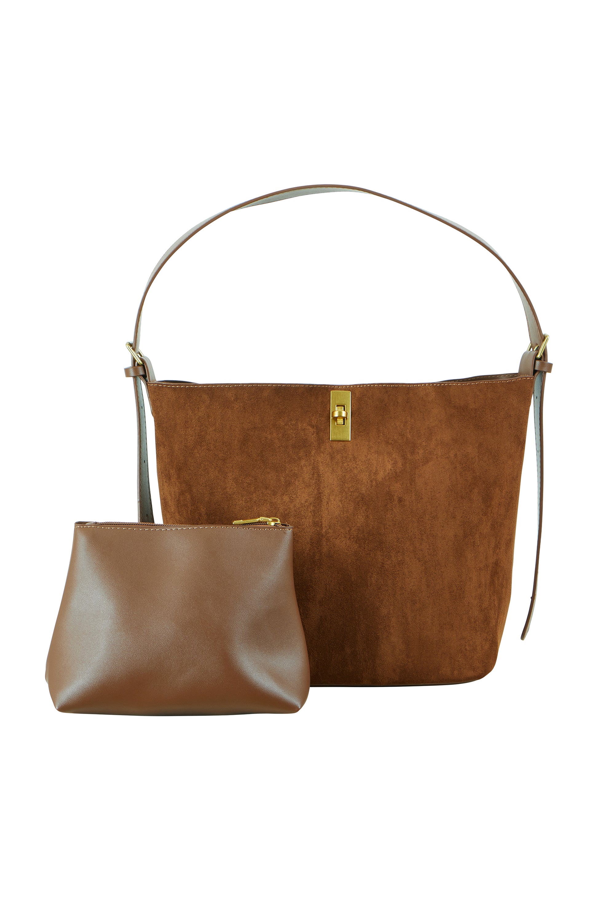 Yumi Tan Faux Suede Bag With Inside Pouch ACC BAGS Yumi