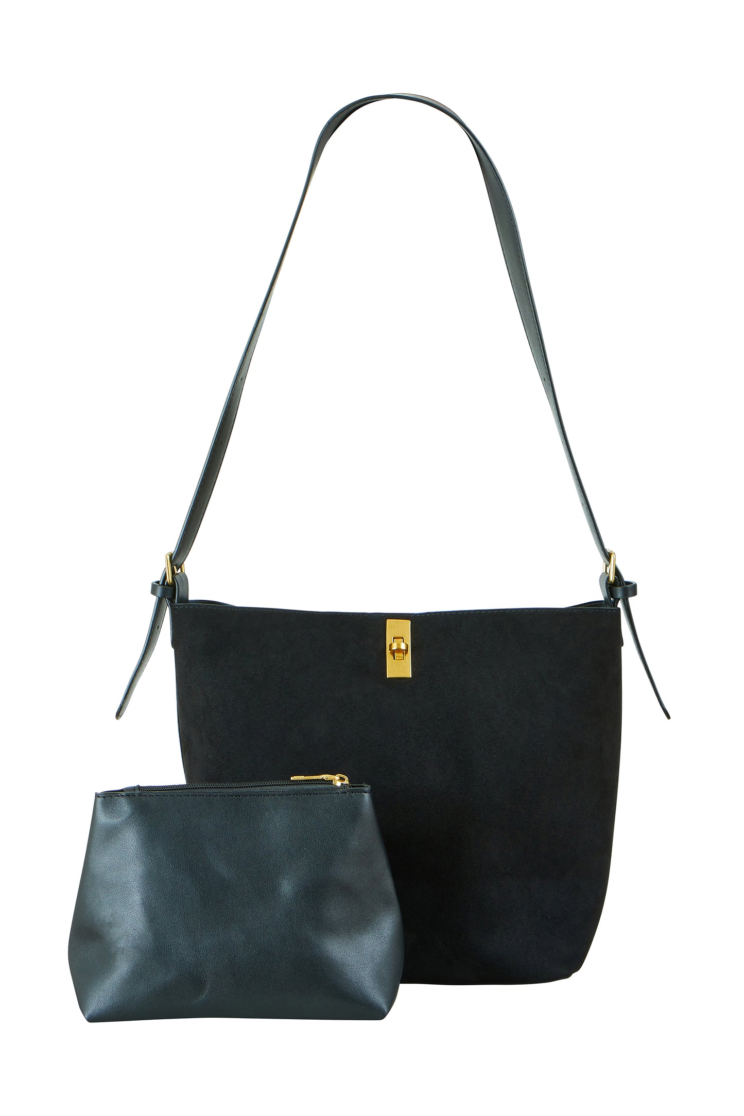 Yumi Black Faux Suede Bag With Inside Pouch ACC BAGS Yumi