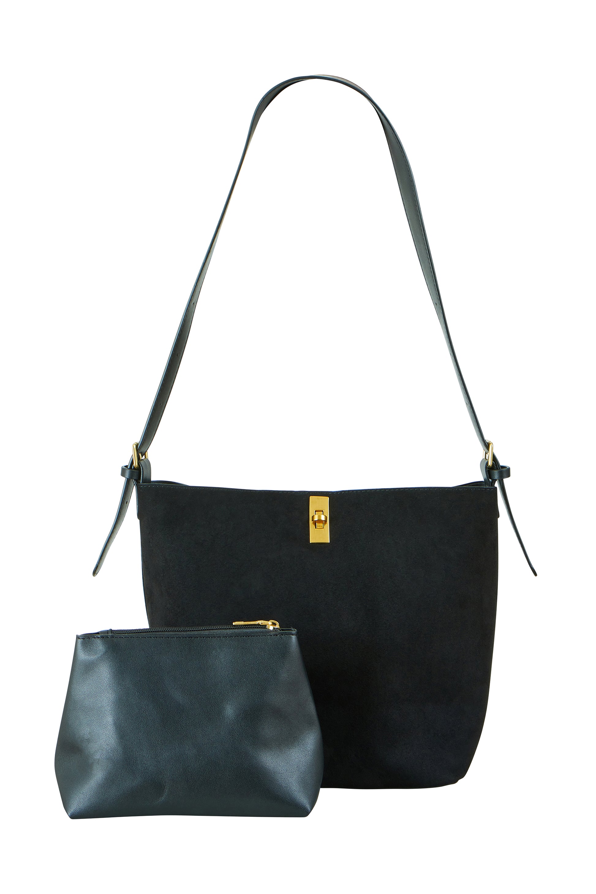 Yumi Black Faux Suede Bag With Inside Pouch ACC BAGS Yumi