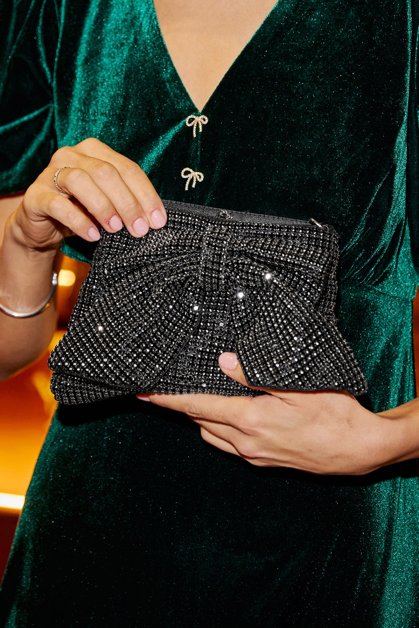 Yumi Black Rhinestone Bow Bag ACC BAGS Yumi