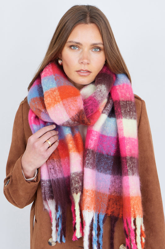 Yumi Colour Block Super Fluffy Scarf ACC SCARF Yumi