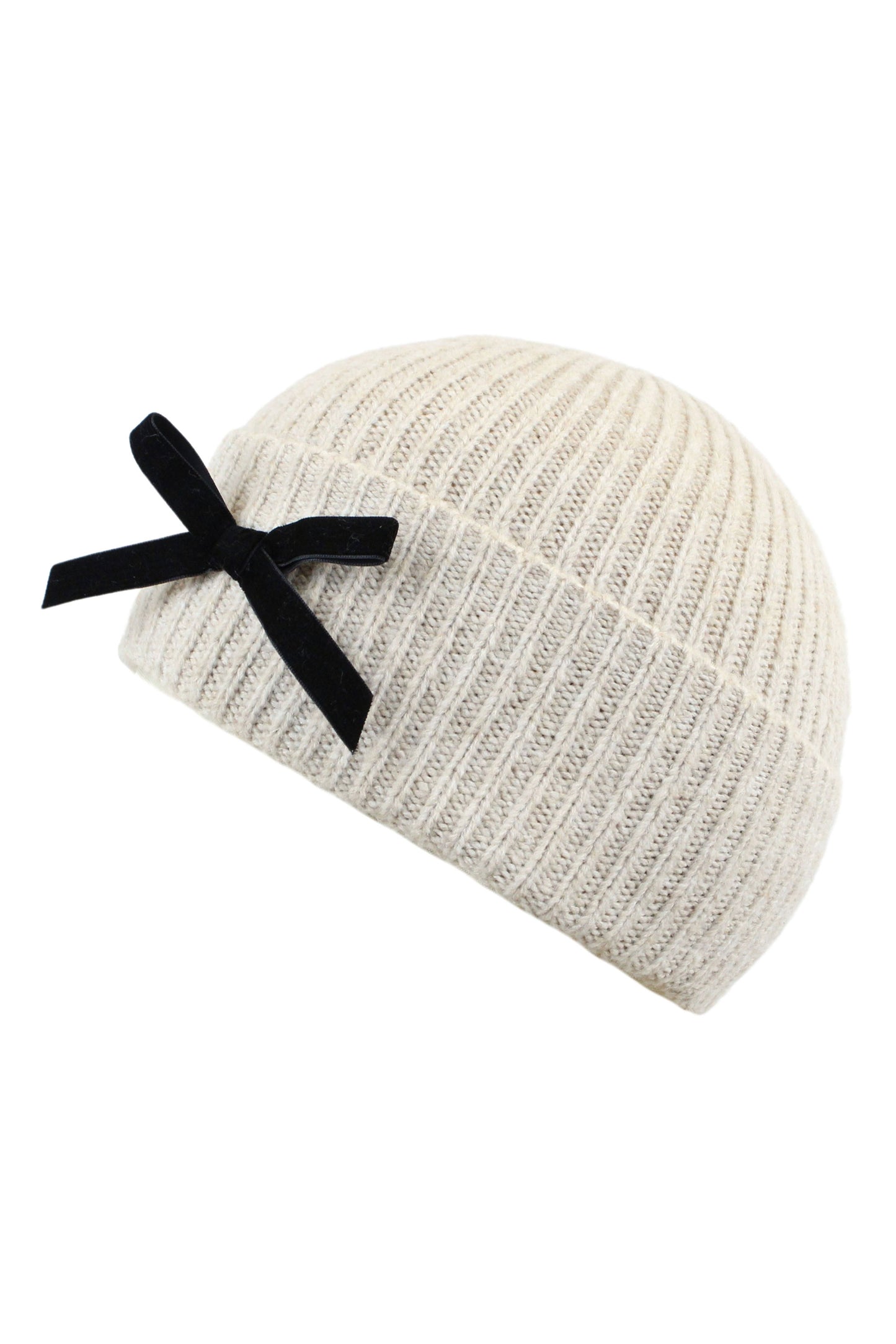 Yumi Oatmeal Bow Knitted Beanie Hat ACC HATS Yumi