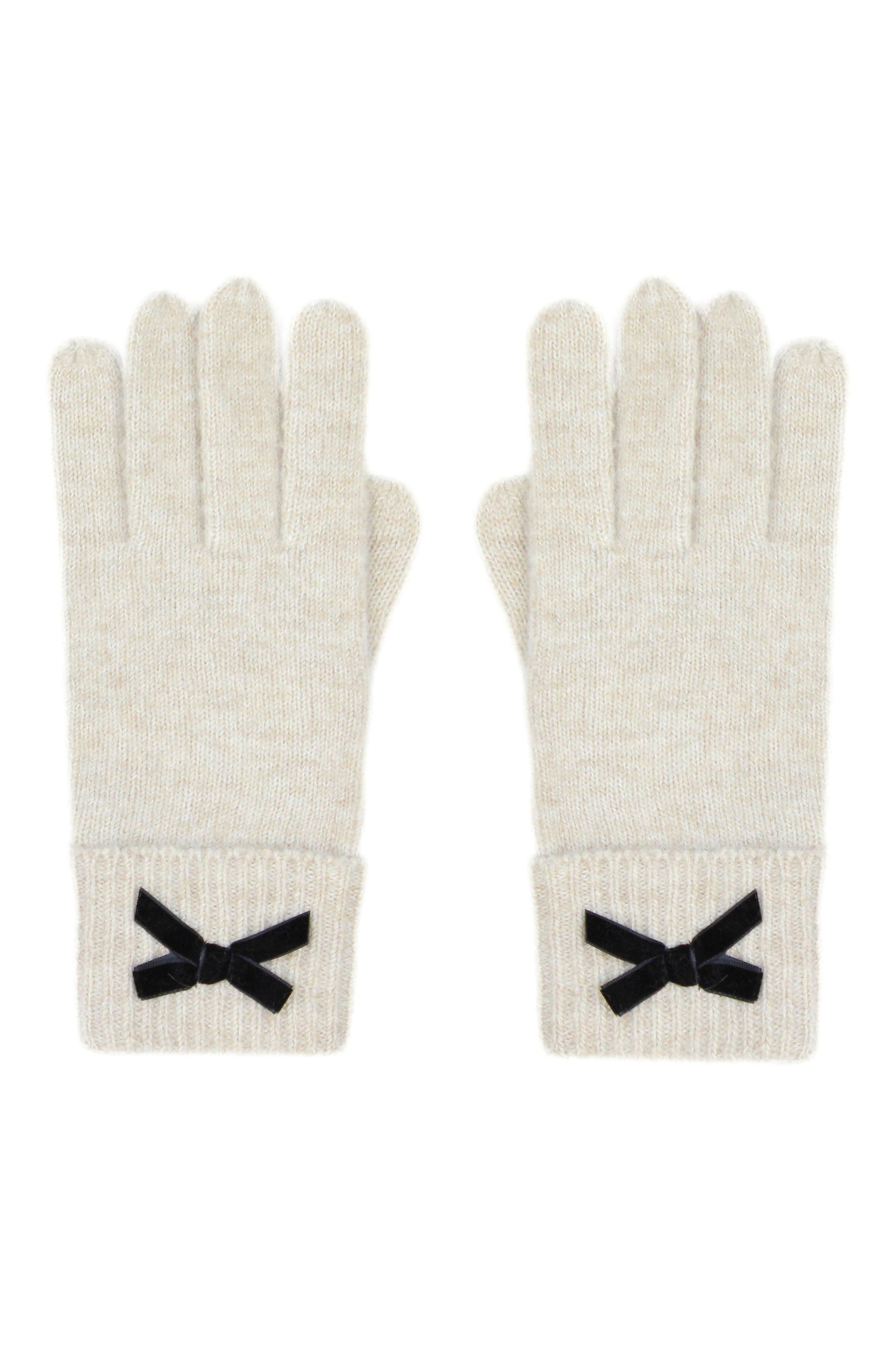 Yumi Oatmeal Bow Knitted Gloves ACC GLOVES Yumi