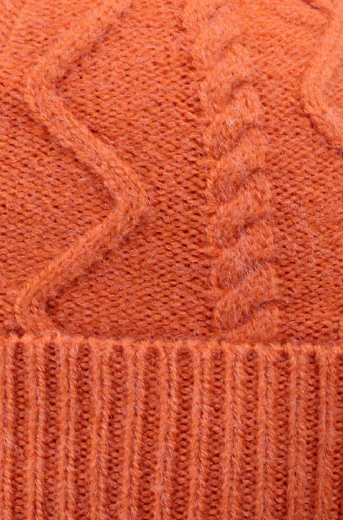 Yumi Orange Cable Knit Bobble Hat ACC HATS Yumi