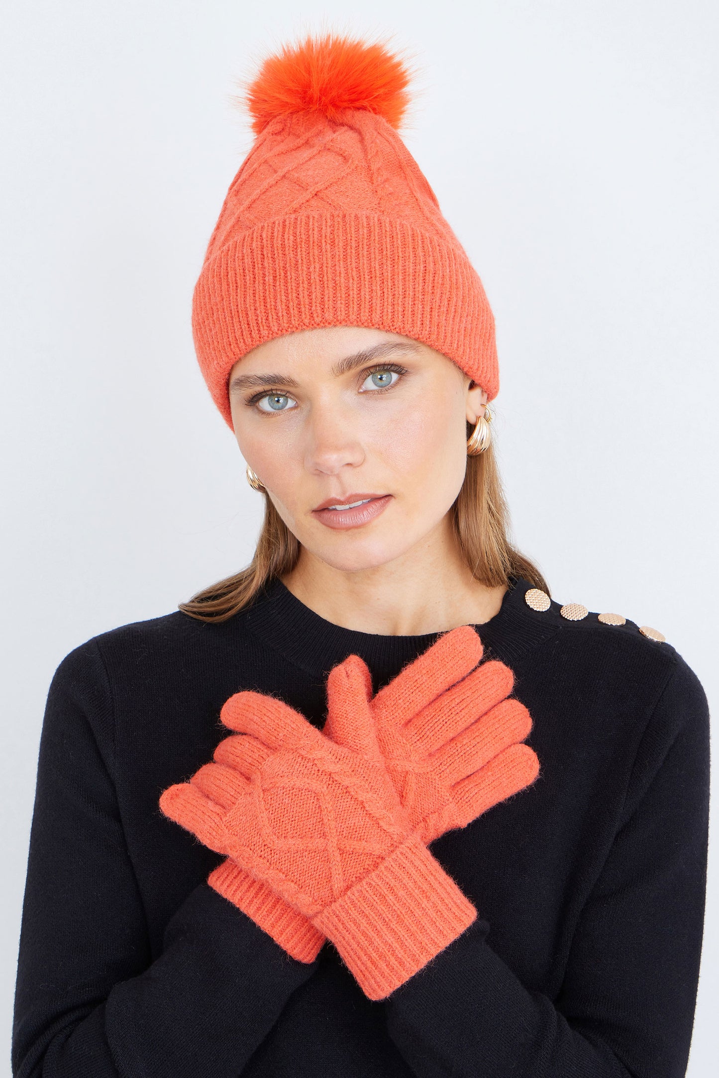 Yumi Orange Cable Knitted Gloves ACC GLOVES Yumi
