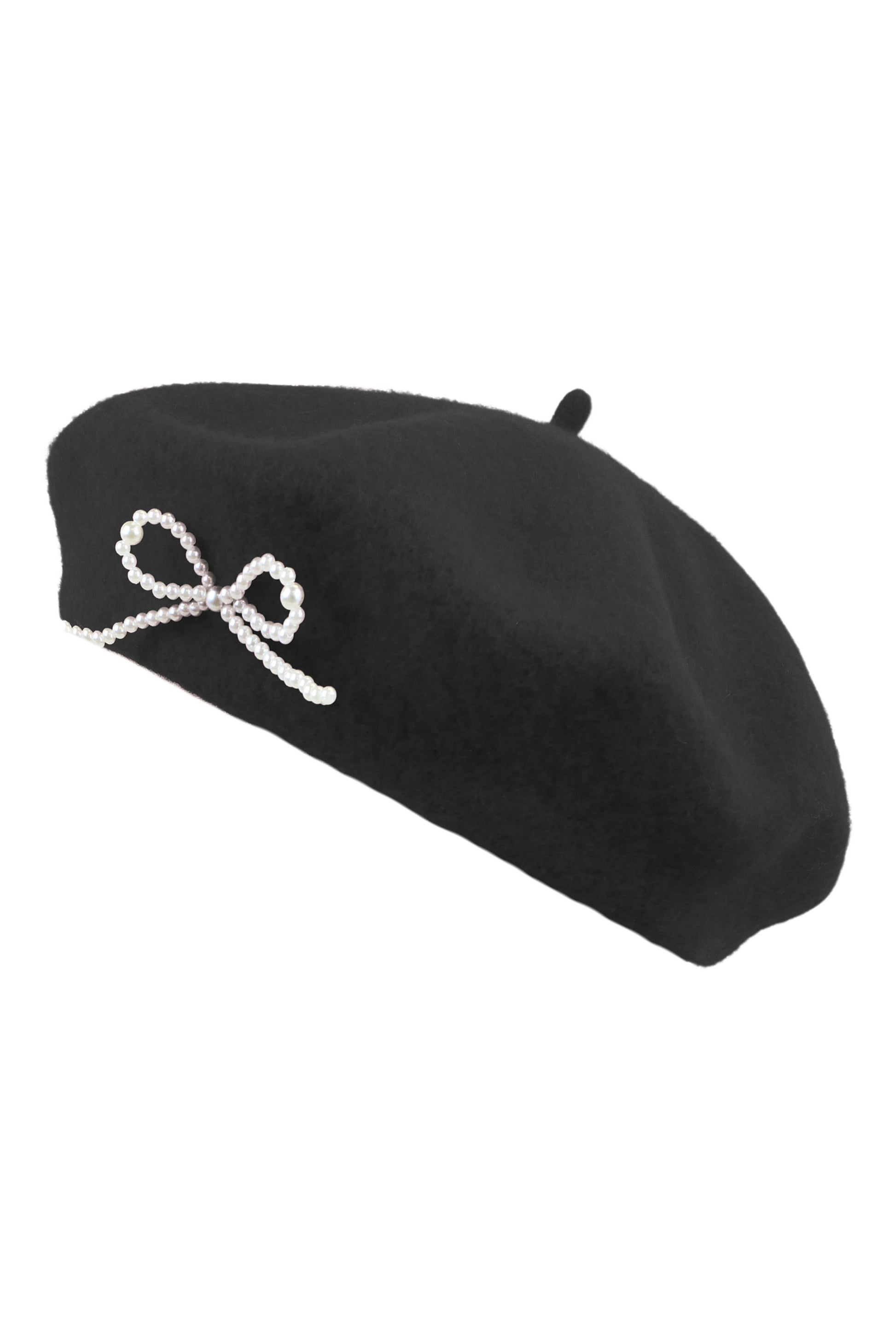 Yumi Black Pearl Bow Beret ACC HATS Yumi