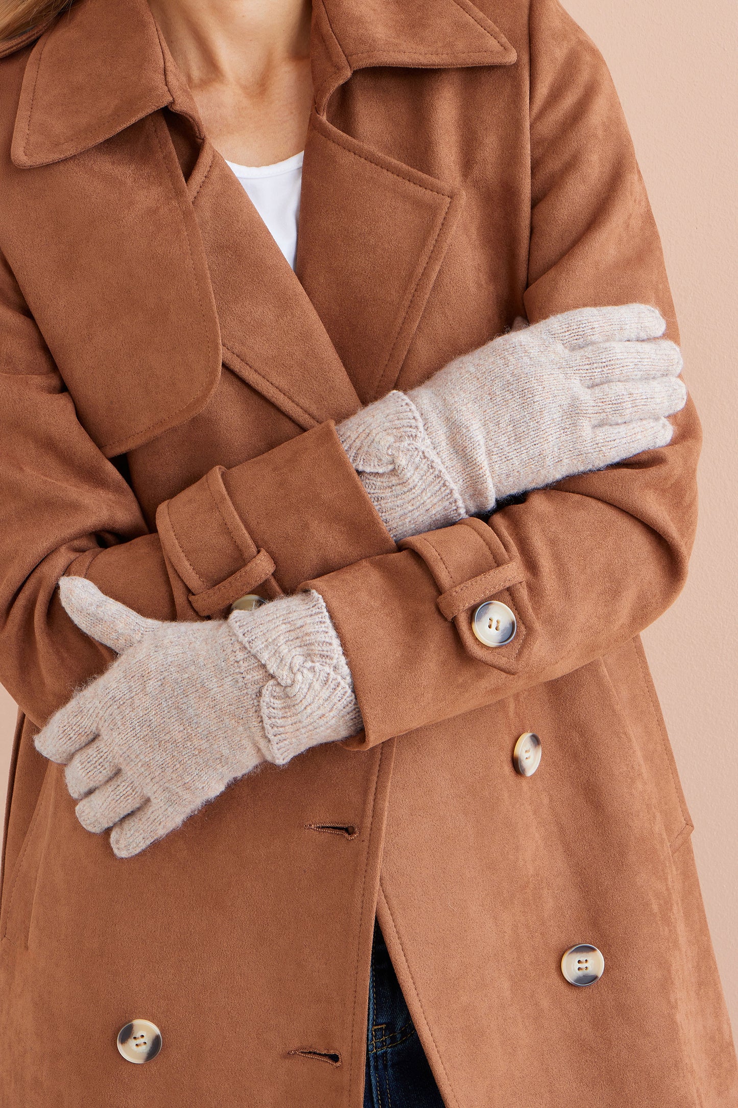 Yumi Oatmeal Twist Bow Gloves ACC GLOVES Yumi