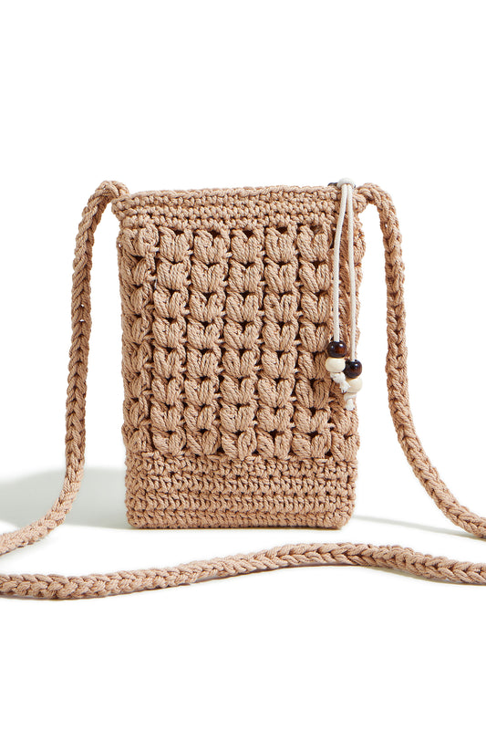 Yumi Brown Crochet Small Cross Body ACC BAGS Yumi