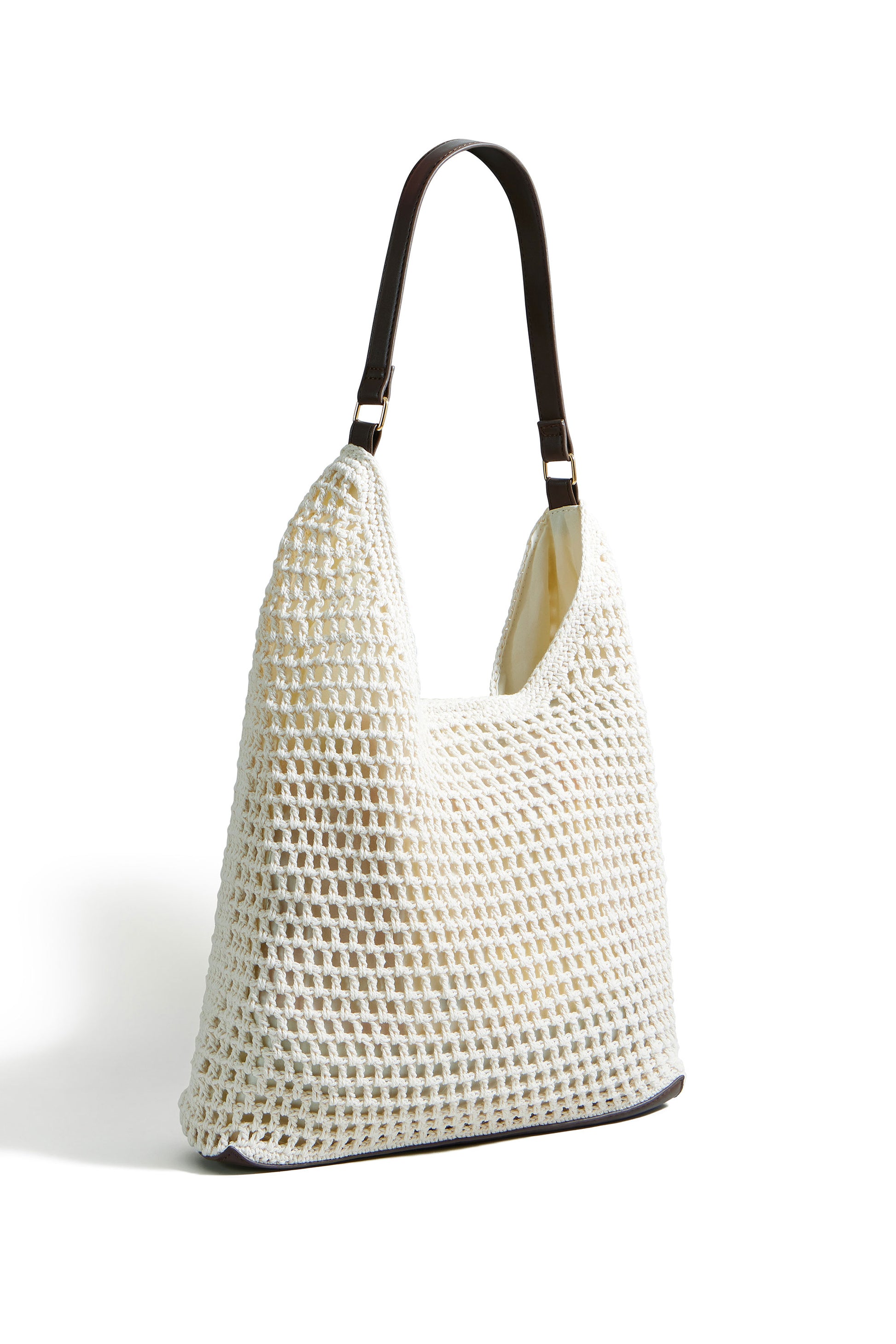 Yumi Ivory Crochet Shoulder Bag With Faux Leather Straps ACC BAGS Yumi