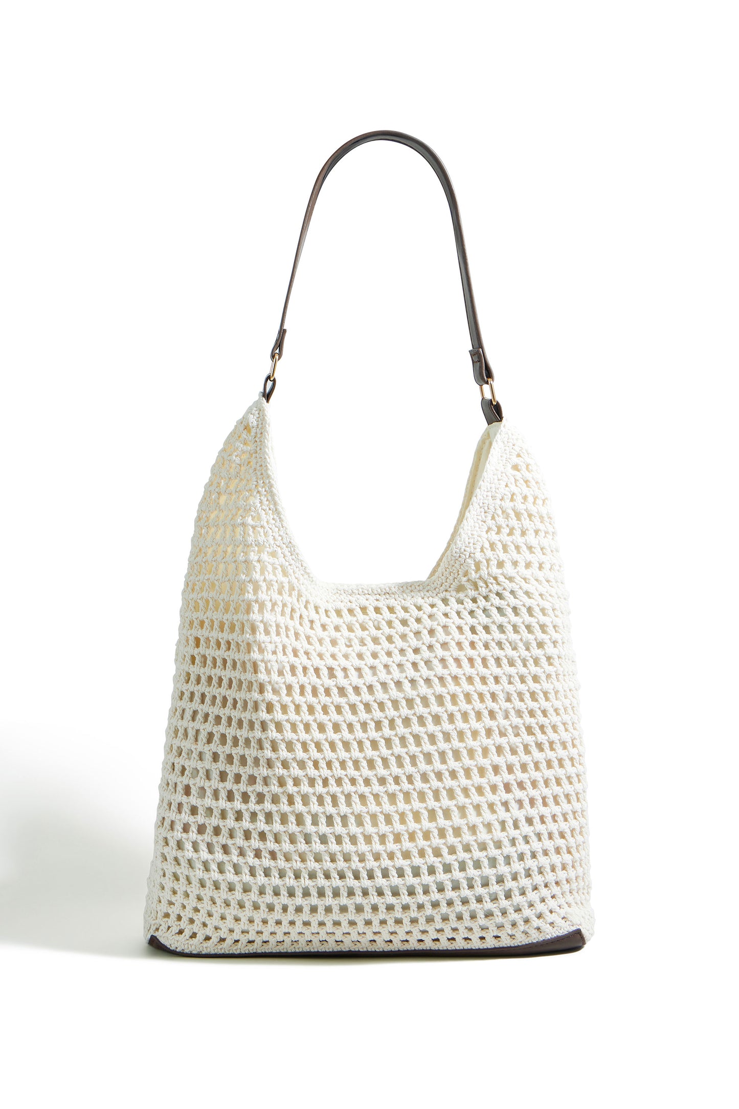 Yumi Ivory Crochet Shoulder Bag With Faux Leather Straps ACC BAGS Yumi