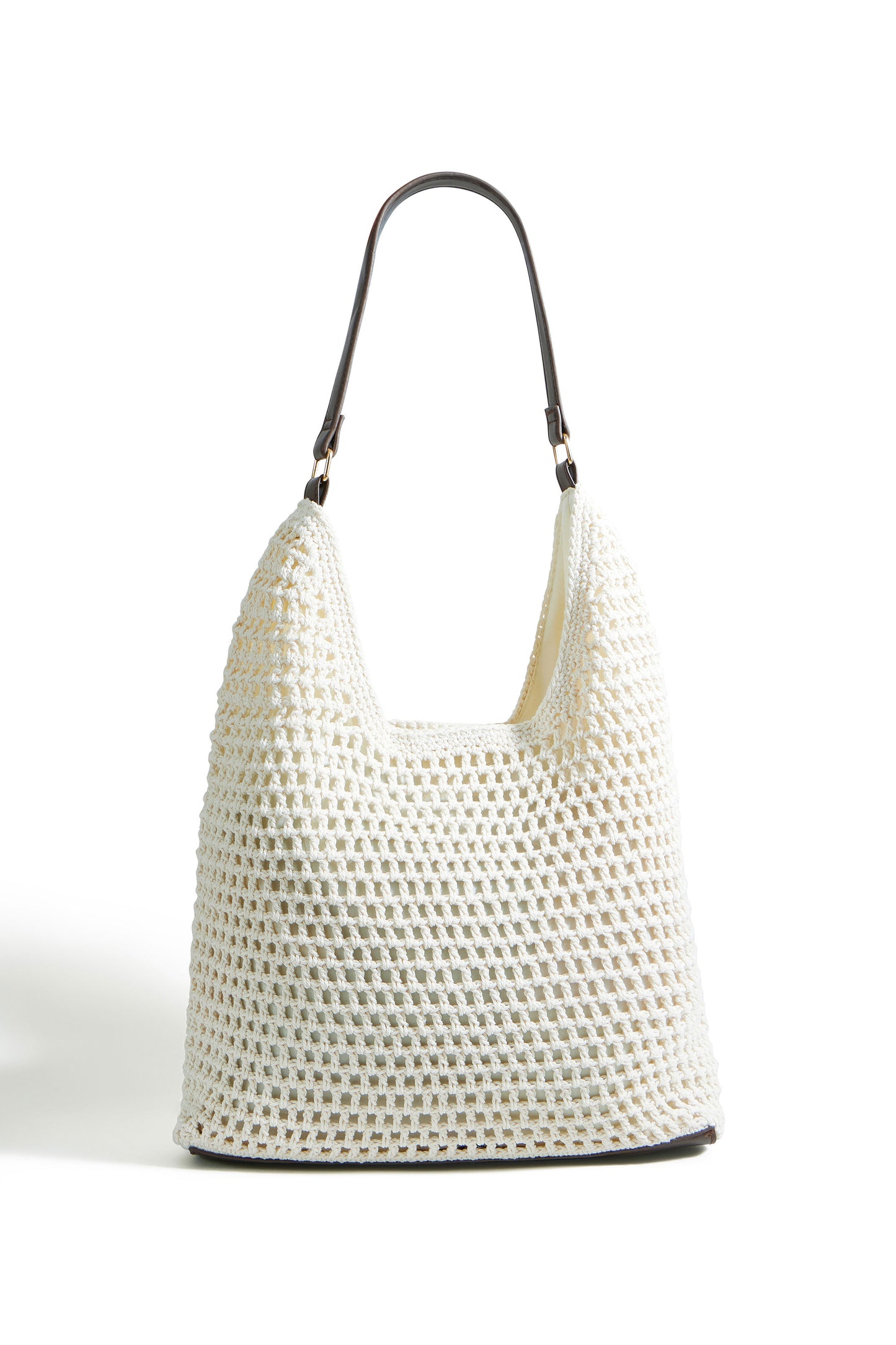 Yumi Ivory Crochet Shoulder Bag With Faux Leather Straps ACC BAGS Yumi