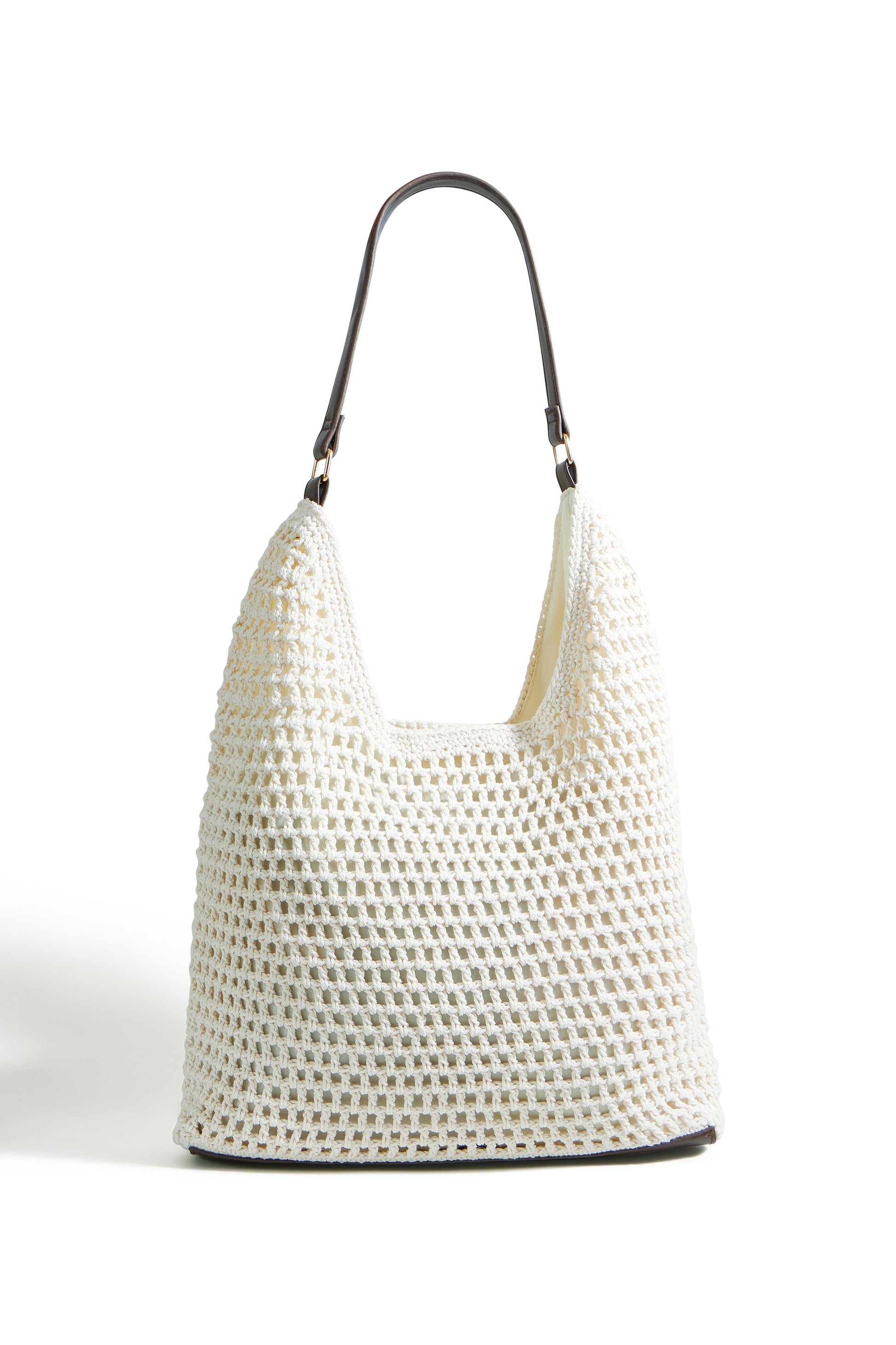 Yumi Ivory Crochet Shoulder Bag With Faux Leather Straps ACC BAGS Yumi