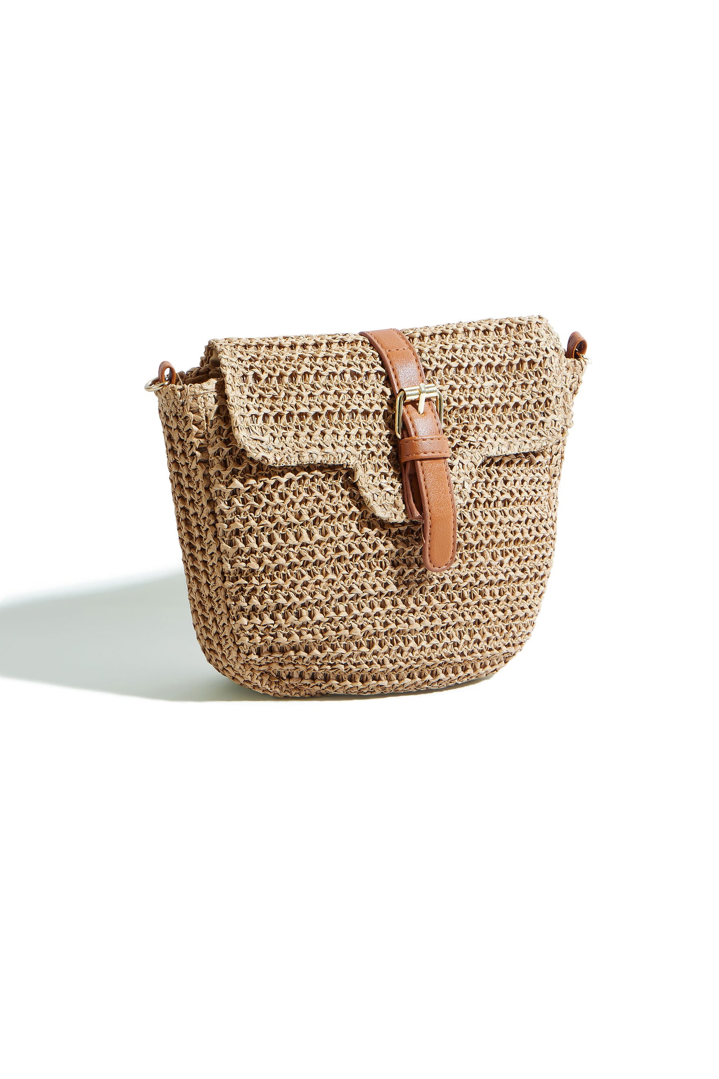 Yumi Brown Woven Rattan Handbag With Buckle ACC BAGS Yumi