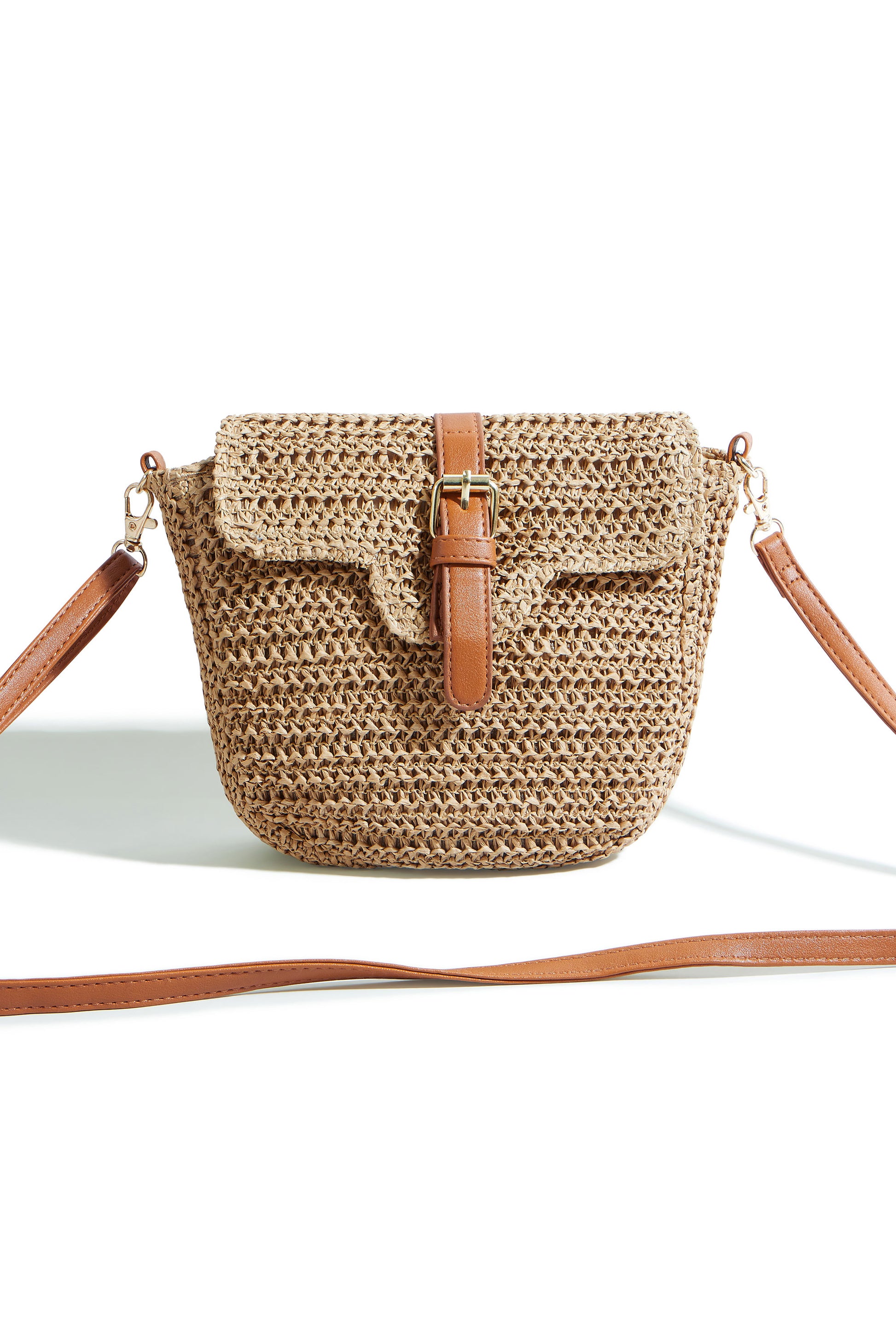 Yumi Brown Woven Rattan Handbag With Buckle ACC BAGS Yumi