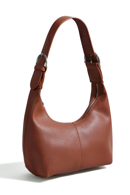 Yumi Brown Shoulder Scoop Bag With Buckle ACC BAGS Yumi