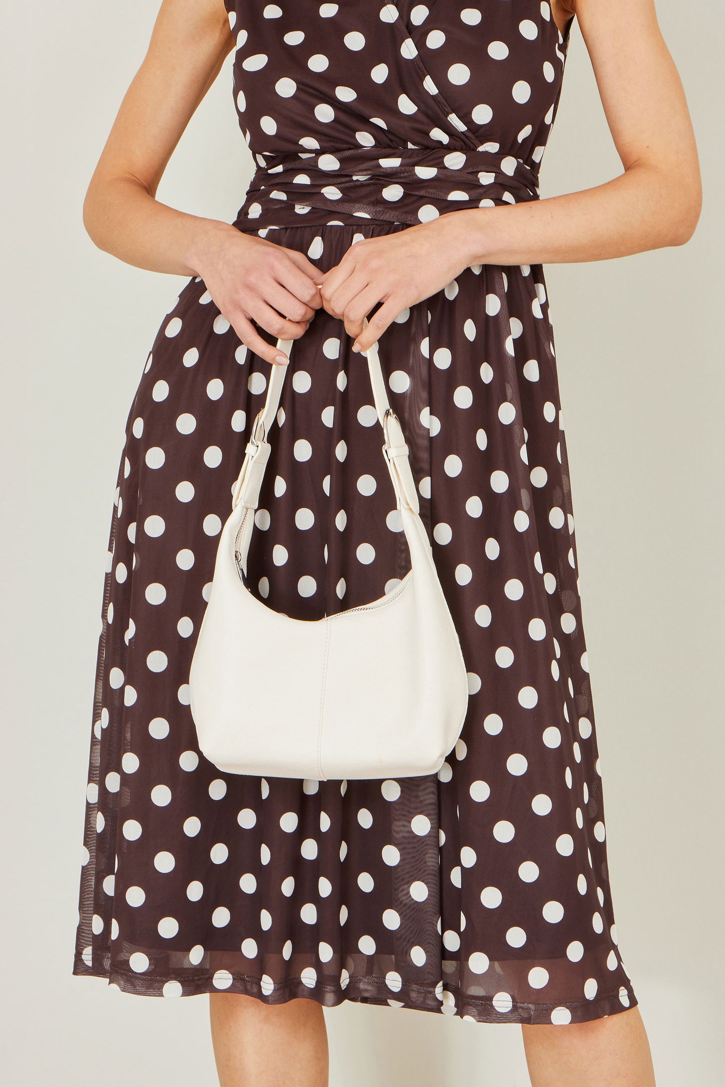 Yumi Ivory Shoulder Scoop Bag With Buckle ACC BAGS Yumi