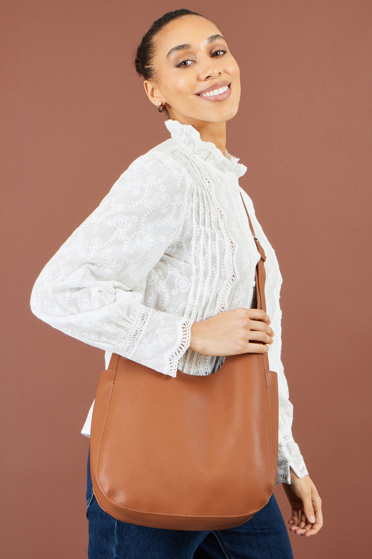 Yumi Brown Shoulder Bag With Detachable Inside Purse ACC BAGS Yumi