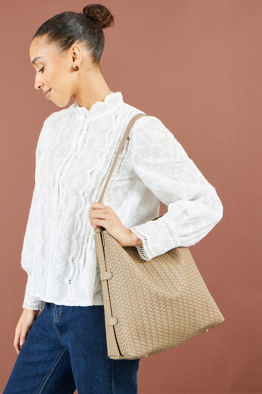 Yumi Stone Woven Shoulder Bag With Detachable Inside Purse ACC BAGS Yumi