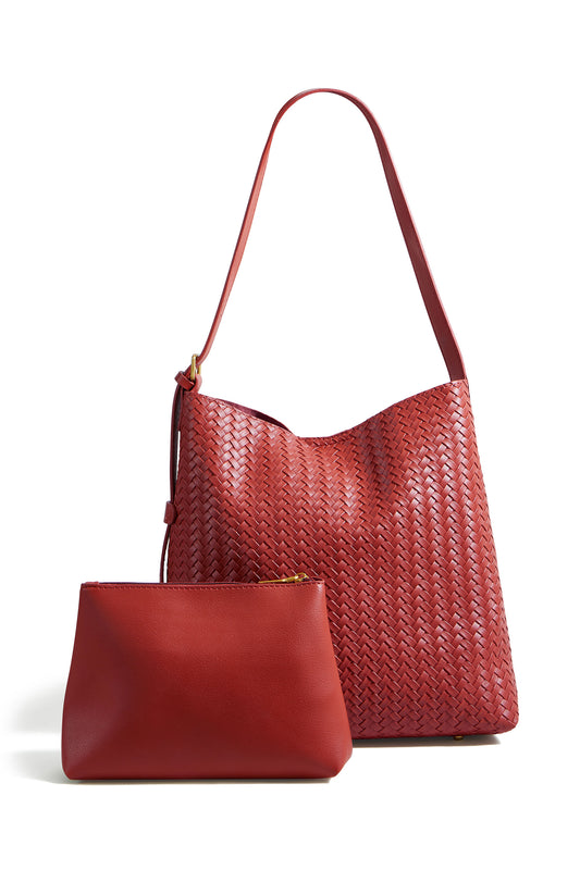 Yumi Red Woven Shoulder Bag With Detachable Inside Purse