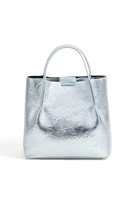 Yumi Silver Metallic Small Tote Bag