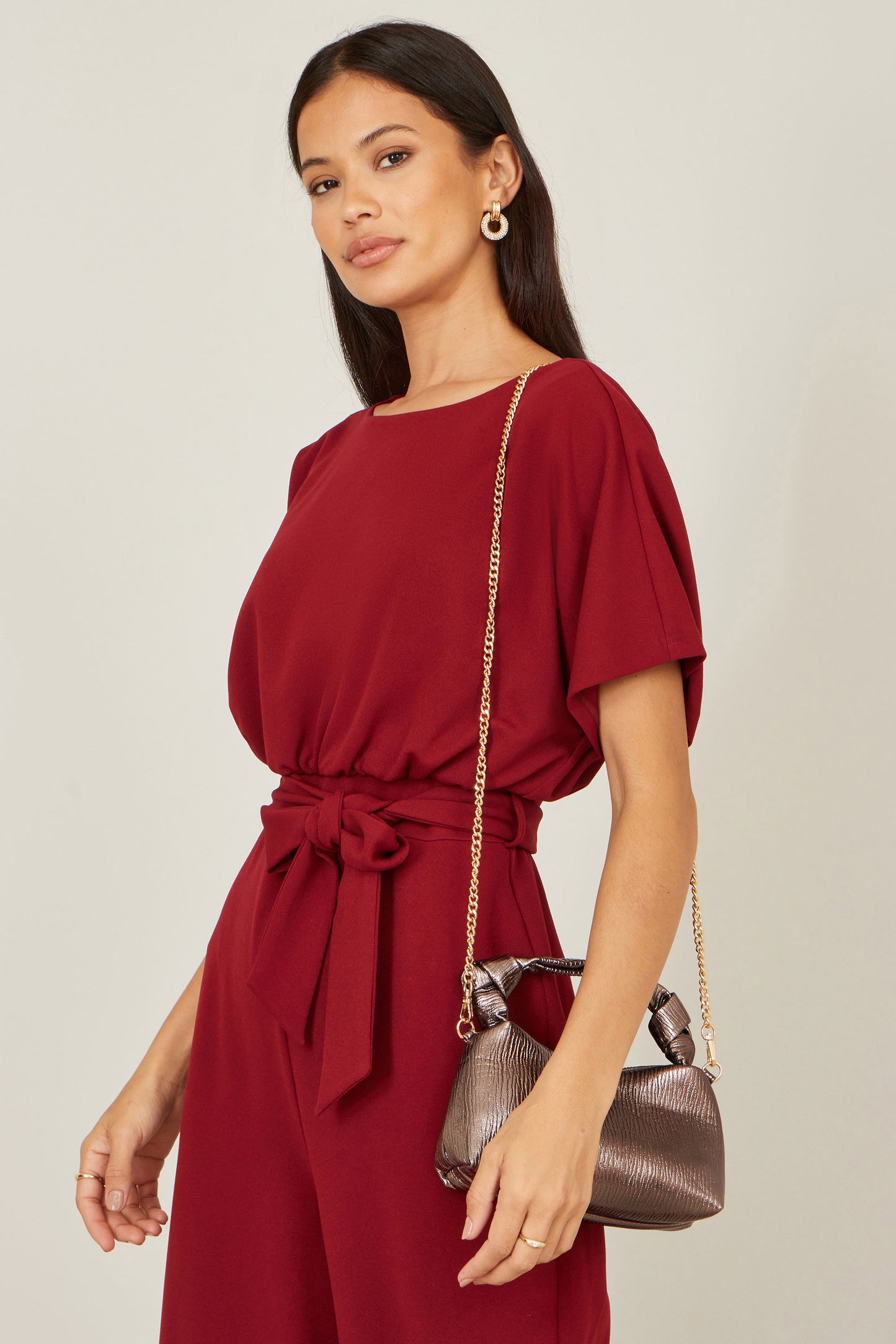 Yumi Pewter Textured Small Knot Handle Handbag