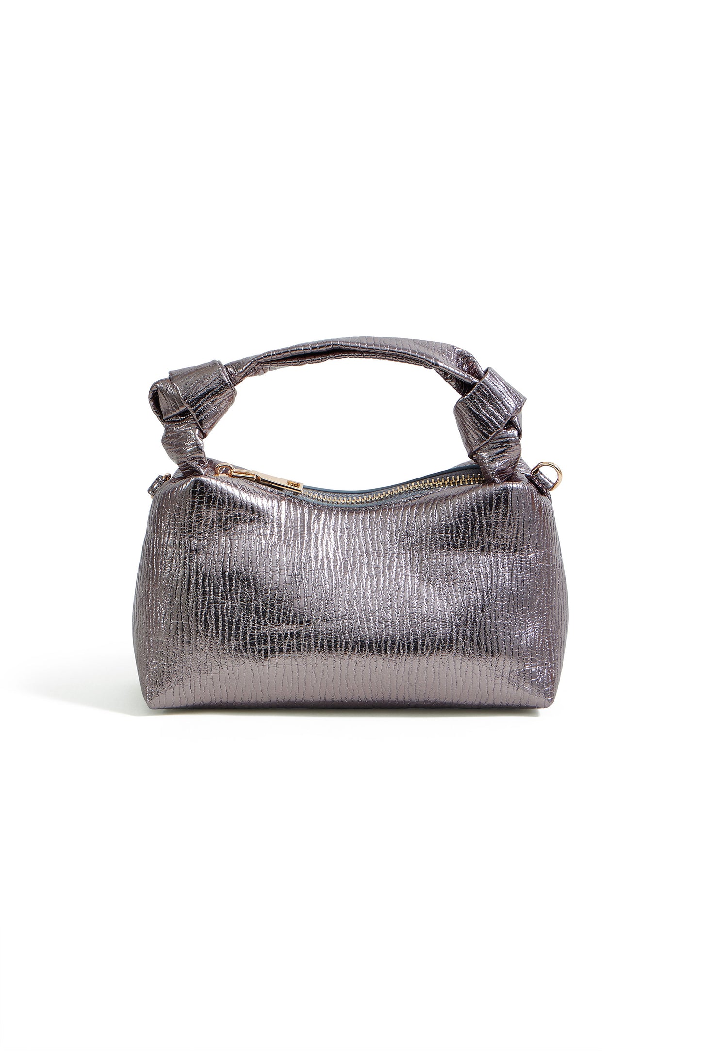 Yumi Pewter Textured Small Knot Handle Handbag