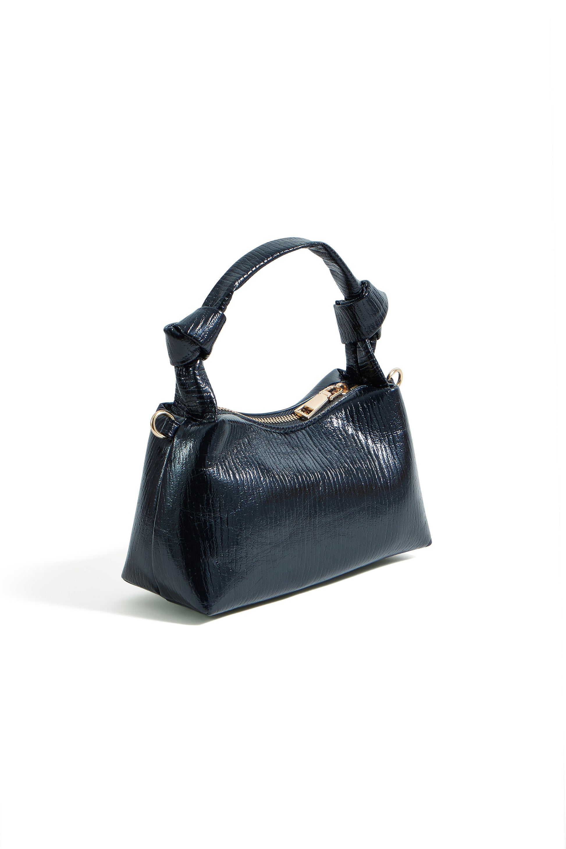 Yumi Black Textured Small Knot Handle Handbag ACC BAGS Yumi