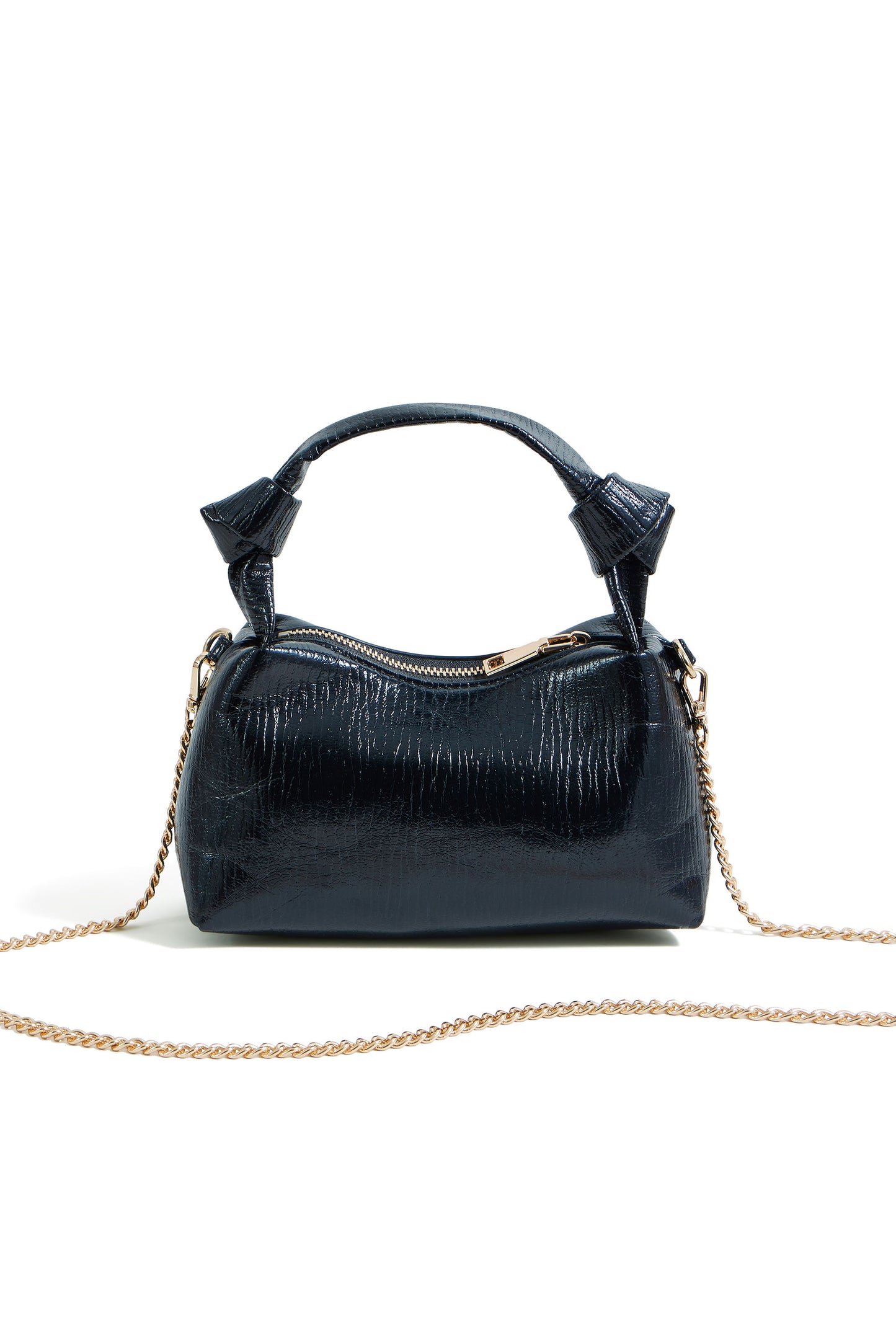 Yumi Black Textured Small Knot Handle Handbag ACC BAGS Yumi