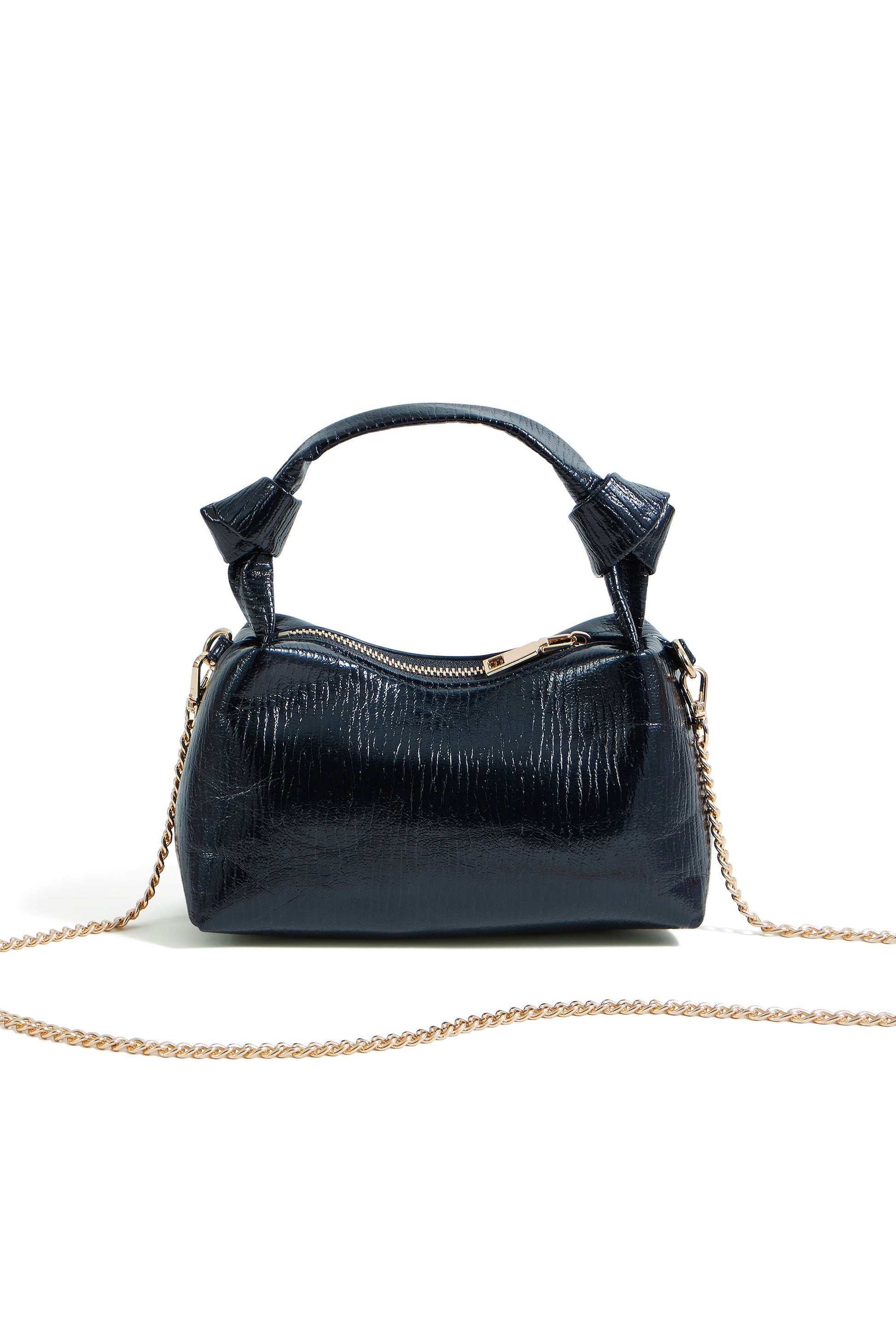 Yumi Black Textured Small Knot Handle Handbag ACC BAGS Yumi