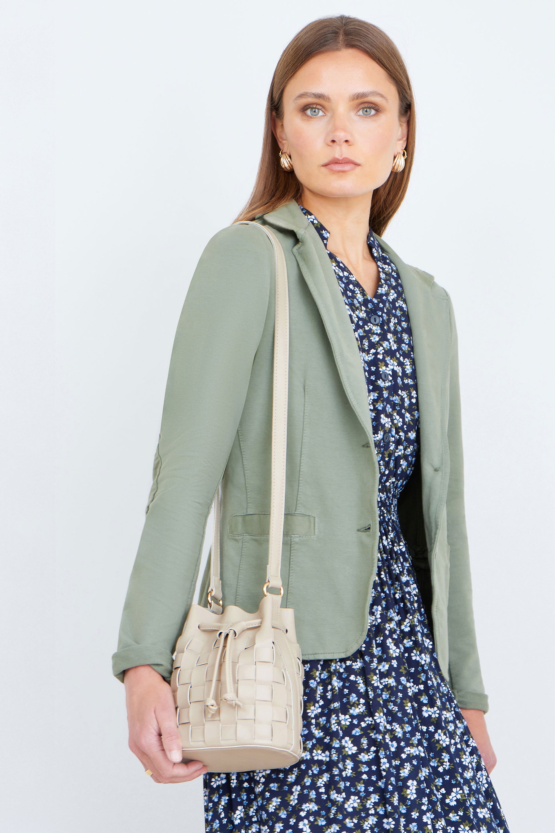 Yumi Beige Woven Bucket Shoulder Bag ACC BAGS Yumi